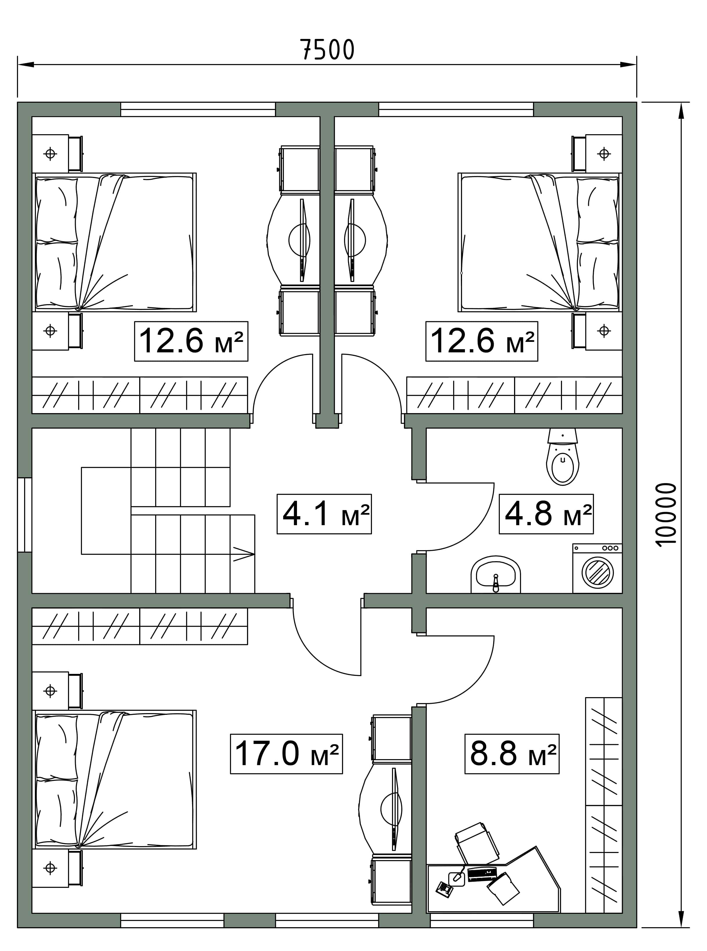 планировка двухэтажного дома сип