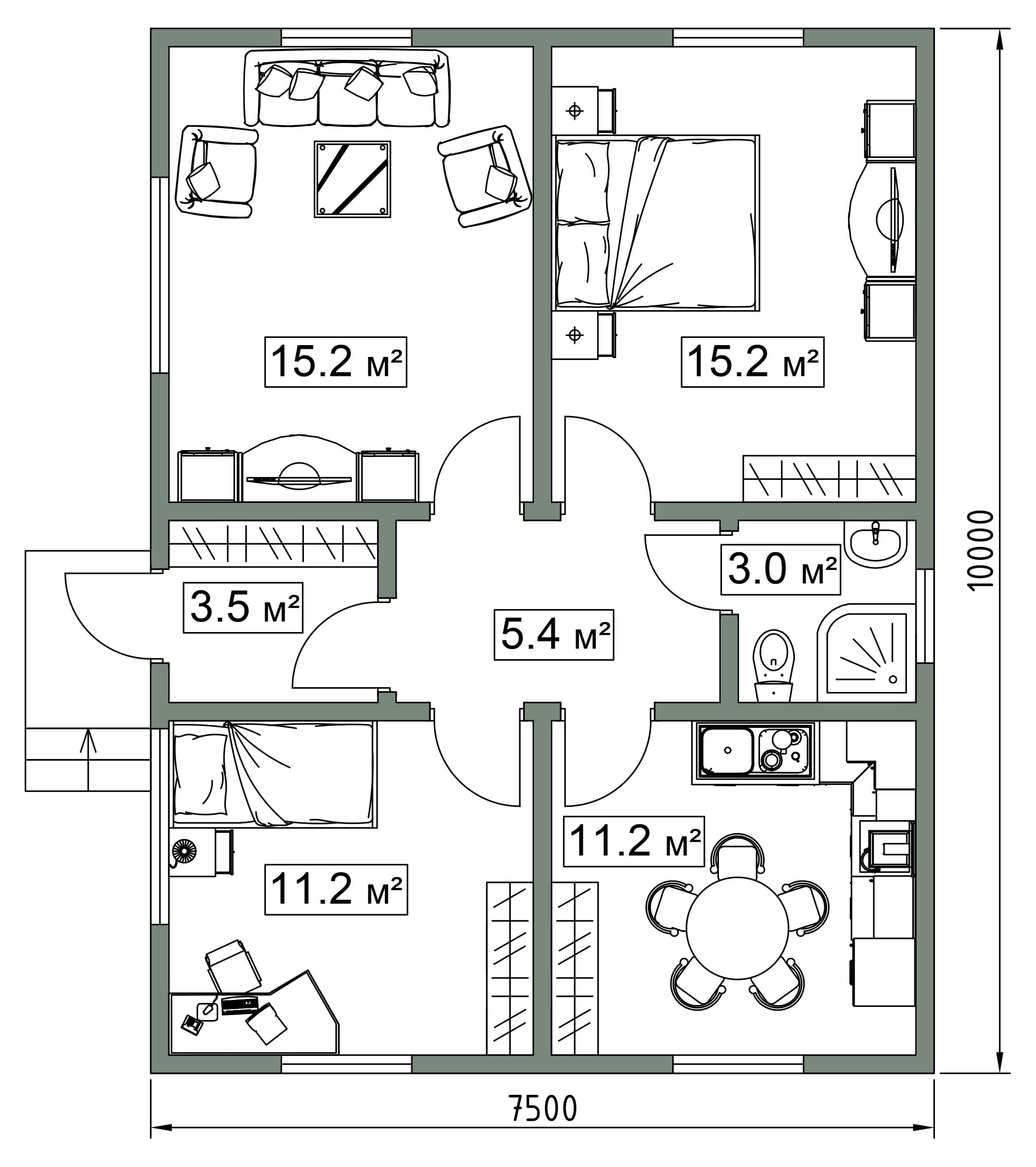 планировка одноэтажного дома сип