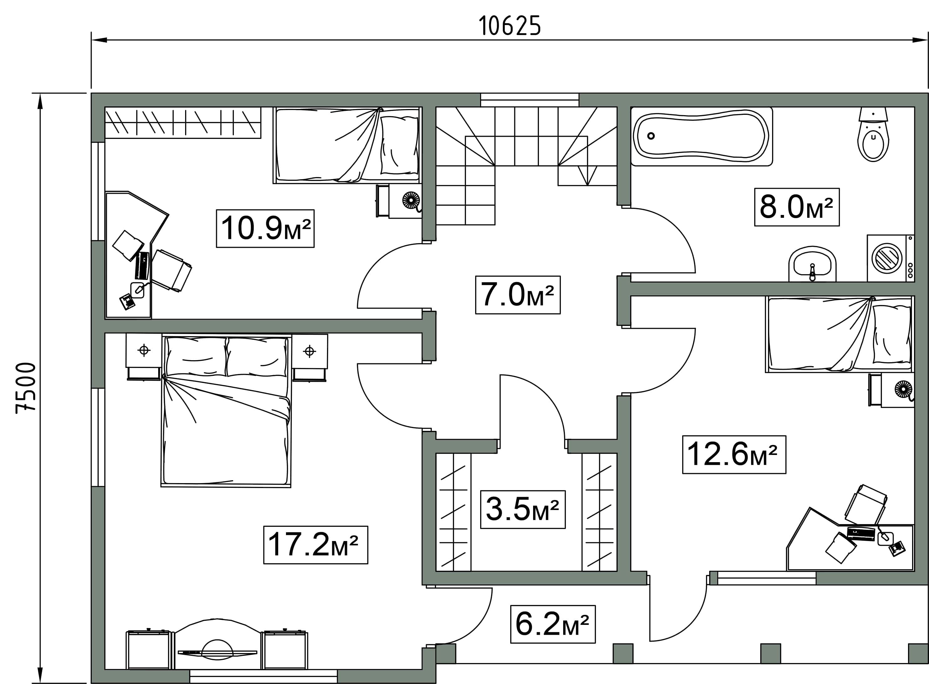 планировка двухэтажного дома сип